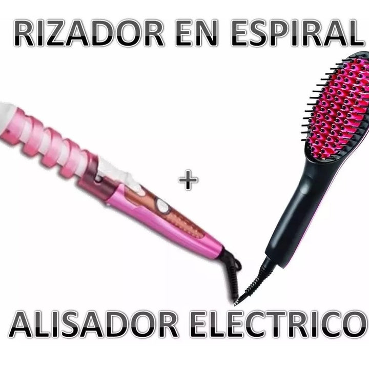 Combo Cepillo Alisador + Pinza Rizador